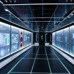 **Prompt:** A futuristic, sleek smart building interior, subtly infused with a network of glowing smart sensors embedded in walls and ceilings. Data streams visually flow from these sensors towards a holographic, translucent AI interface displaying complex predictive analytics for fire prevention – showing heatmaps, gas concentrations, and a "PREVENTED" status. The overall ambiance is one of proactive safety, digital intelligence, and an unseen protective force. Cinematic lighting, conceptual art, high detail.