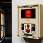 **Prompt 1:** A striking visual juxtaposition of an antiquated, bulky beige fire alarm panel from the 1970s with exposed, complex wiring, clashing awkwardly with sleek, futuristic IoT fire sensors emitting faint digital glows and data streams. The scene captures the "Frankenstein's monster" challenge of integrating disparate technologies in fire safety, conveying a sense of complex, often clashing, interoperability. Realistic, detailed, with an industrial backdrop.
