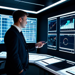 A professional fire safety engineer, fully clothed in a modest business suit, standing confidently in a sleek, modern control room. Large interactive screens display complex data visualizations of a building's real-time environmental data, occupancy trends, and predictive risk profiles, with glowing lines indicating data flow and AI analysis. The engineer's hands are resting on a console, looking at the screens with a focused, analytical expression. The environment is clean, futuristic, and brightly lit, conveying innovation and security. perfect anatomy, correct proportions, well-formed hands, proper finger count, natural body proportions, natural pose, safe for work, appropriate content, fully clothed, professional, high quality, professional photography, cinematic lighting.