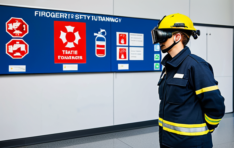 Fire Safety Training Simulation**
"A classroom scene depicting a fire safety training simulation. Firefighters are engaged in a virtual reality exercise, wearing appropriate safety gear and interacting with a digital interface. The instructor, a professional woman in a modest uniform, observes. The setting is a modern training facility with visible safety signage. fully clothed, safe for work, appropriate content, professional, perfect anatomy, correct proportions, well-formed hands, proper finger count, natural pose."
**