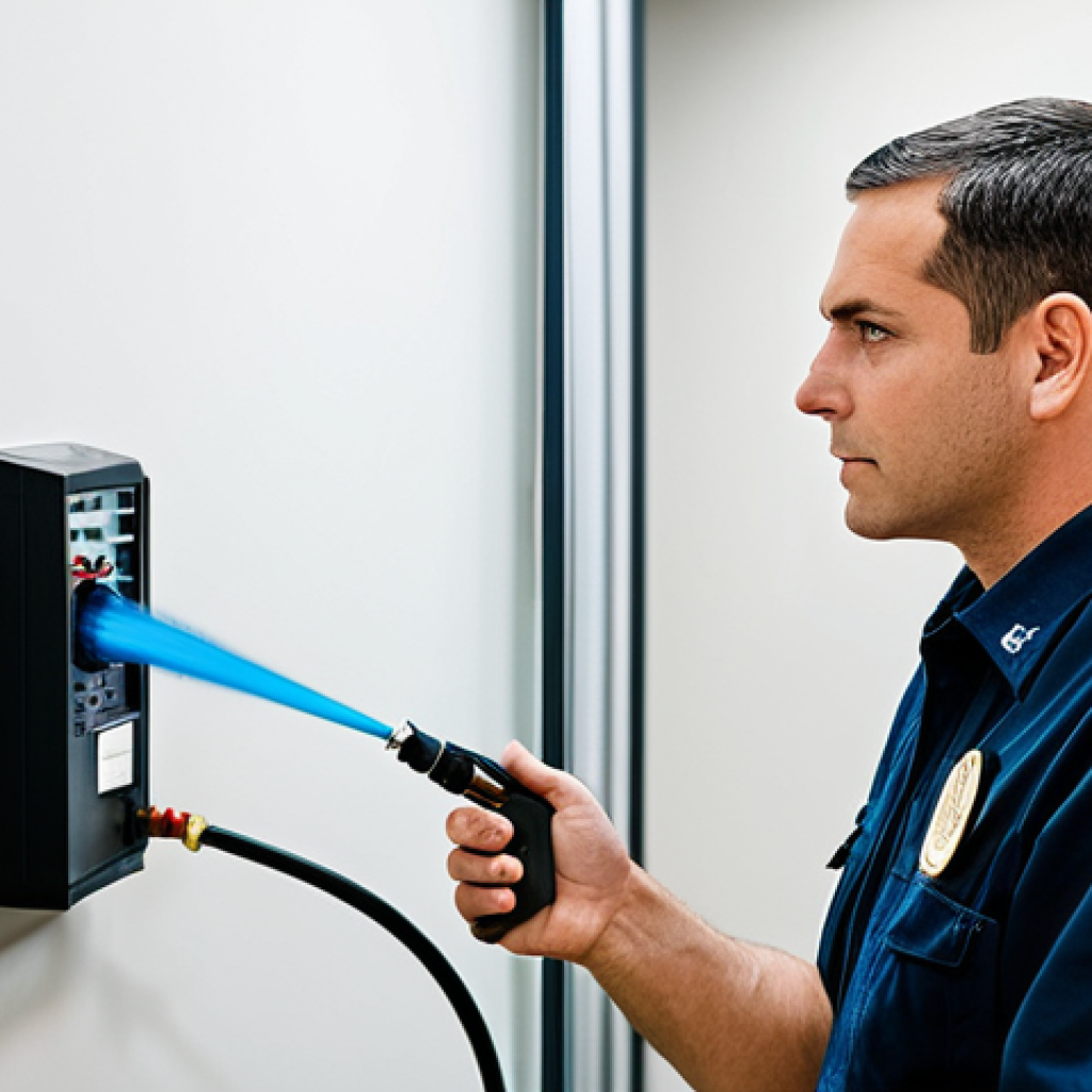 **

"A Fire Safety Management Technician, fully clothed in professional attire, inspecting a modern office building's sprinkler system. Visible are well-formed hands checking the system's pressure gauge. Background includes office cubicles and natural lighting. Safe for work, appropriate content, perfect anatomy, correct proportions, professional, modest, family-friendly, high quality."

**