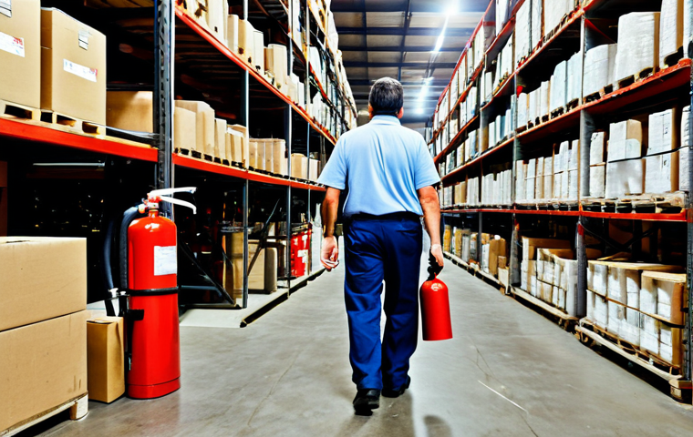 화재안전관리 직무에서 자주 발생하는 실수 - Neglected Fire Extinguisher Inspection**

"A cluttered warehouse scene. A fully clothed worker walks...
