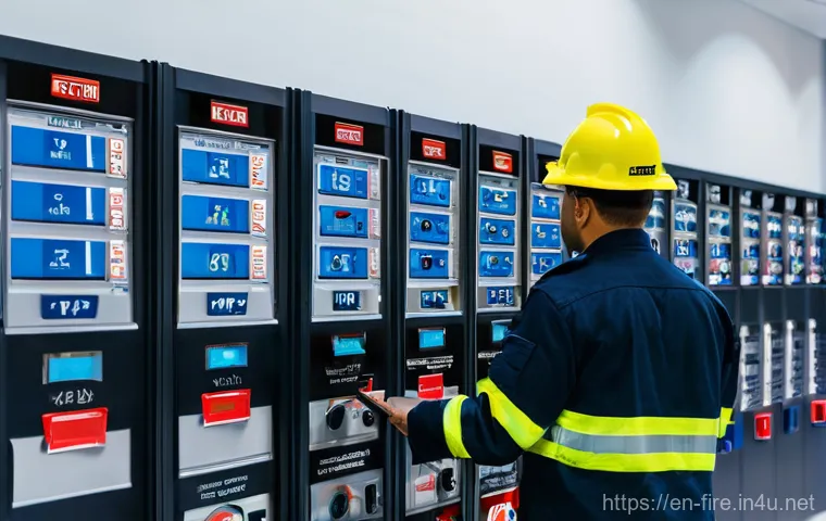 화재안전관리 기술자의 경력 성장 사례 - **Prompt:** "A diverse, focused fire safety technician in their late 20s, wearing a practical, clean...