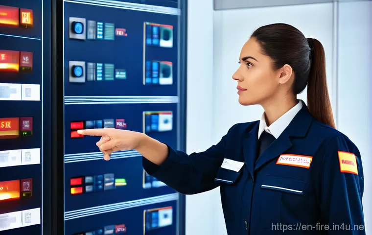 화재안전관리기술자에게 필요한 자격증 리스트 - **Image Prompt:** A confident female fire safety engineer, wearing a professional, dark blue uniform...