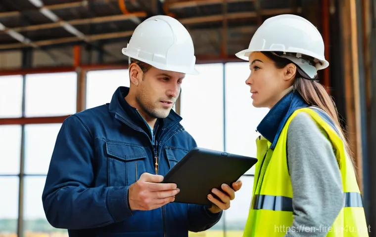 화재안전관리기술자에게 필요한 자격증 리스트 - **Image Prompt:** A diverse group of fire safety professionals, including a young male and a middle-...
