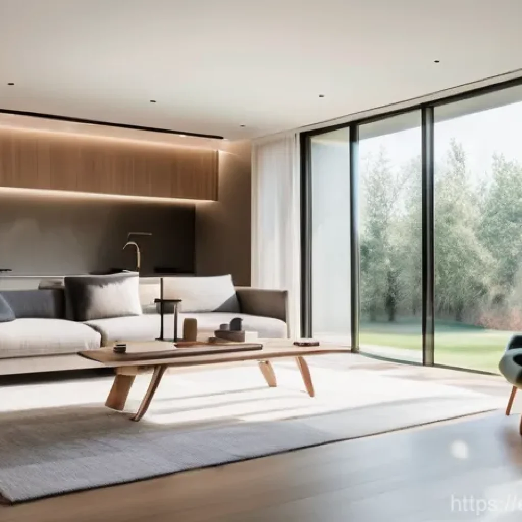 화재안전관리 실무와 신기술 트렌드 - **Prompt:** "A sleek, minimalist smart home interior bathed in soft, natural light, subtly illustrat...