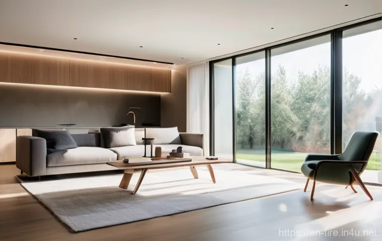 화재안전관리 실무와 신기술 트렌드 - **Prompt:** "A sleek, minimalist smart home interior bathed in soft, natural light, subtly illustrat...