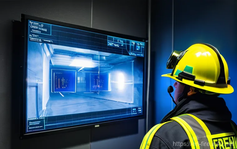 화재안전관리 실무와 신기술 트렌드 - **Prompt:** "A vast, rugged mountain landscape at dusk, showcasing high-tech wildfire management. In...