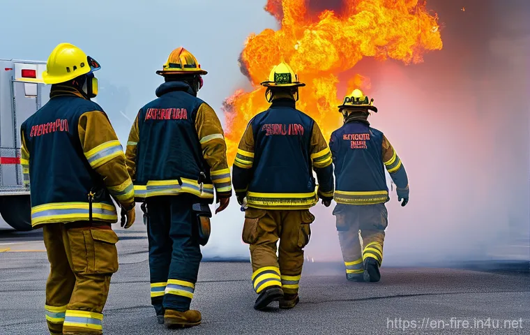 화재안전관리 실무에서의 문제 해결 역량 - **Prompt:** A diverse group of fully clothed adults, appearing calm yet urgent, navigating a modern ...