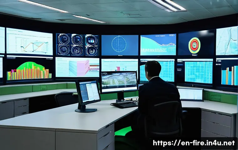 화재안전관리 직무에서의 성과 평가 전략 - **Image Prompt: Proactive Fire Safety Operations Center**
A wide shot of a modern, brightly lit ...