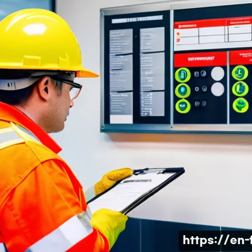 화재안전관리 기술자의 자격증 취득 후 경력 개발 - A professional fire safety manager conducting a detailed site inspection inside a modern commercial ...