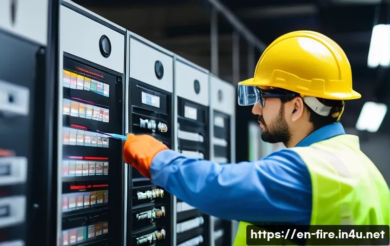 화재안전관리 기술자의 주요 직무 및 책임 분석 - A detailed scene of a professional fire safety technician conducting a comprehensive fire risk asses...