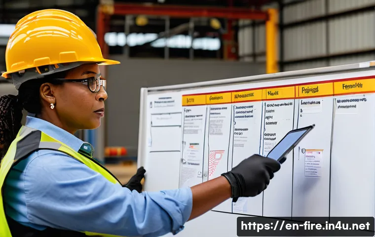화재안전관리기술자 연수 프로그램 후기 - Photorealistic, high-resolution image of an on-site fire-prevention drill at an industrial construct...