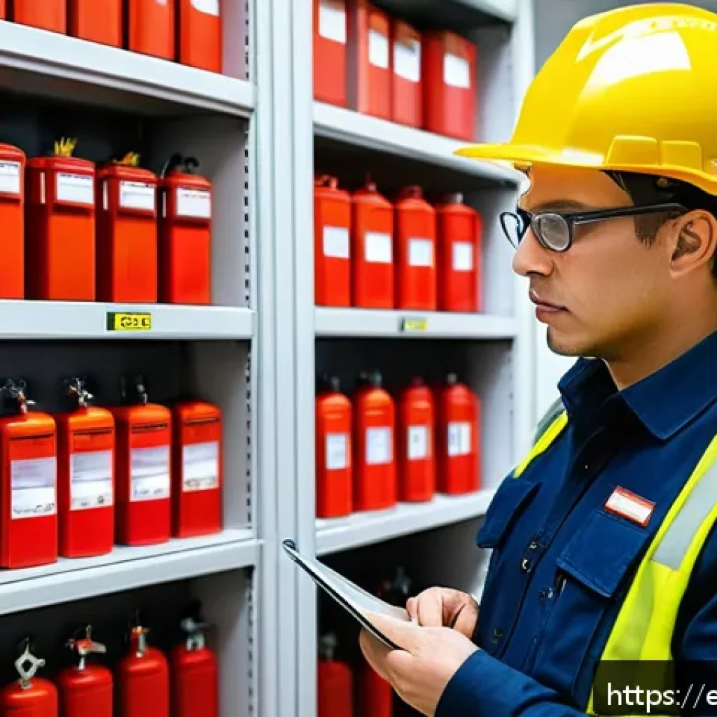 화재안전관리 실무에서의 문제 해결 전략 - A modern commercial office interior showing a detailed fire risk assessment in progress: a safety in...