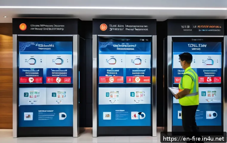 화재안전관리 자격증의 국가별 차이점 - A modern commercial building lobby in Singapore showcasing advanced integrated smart fire safety sys...