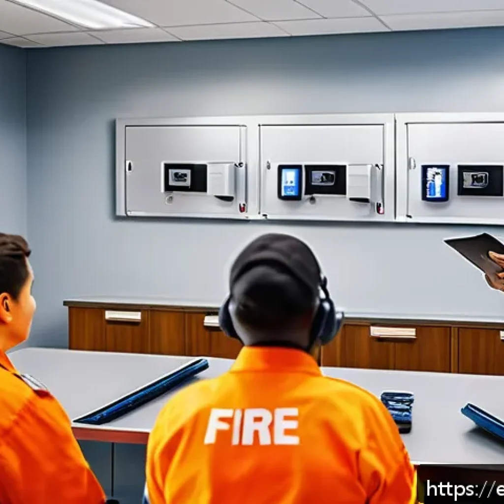 화재안전관리 신입 기술자의 첫 직장 선택 팁 - A modern fire safety training classroom scene with diverse young fire safety technicians wearing com...